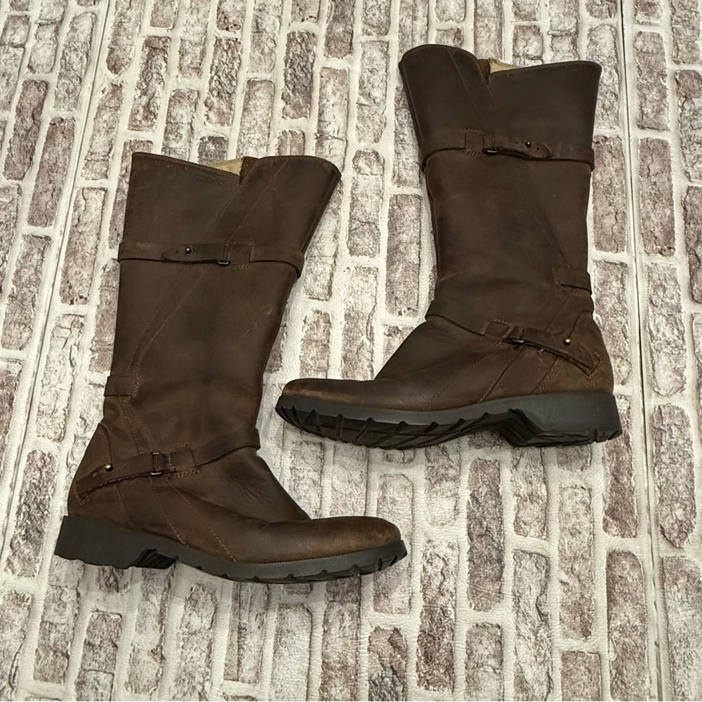 Teva De La Vina Tall Riding Boots‎ Waterproof Leather Brown Equestrian Buckle 7